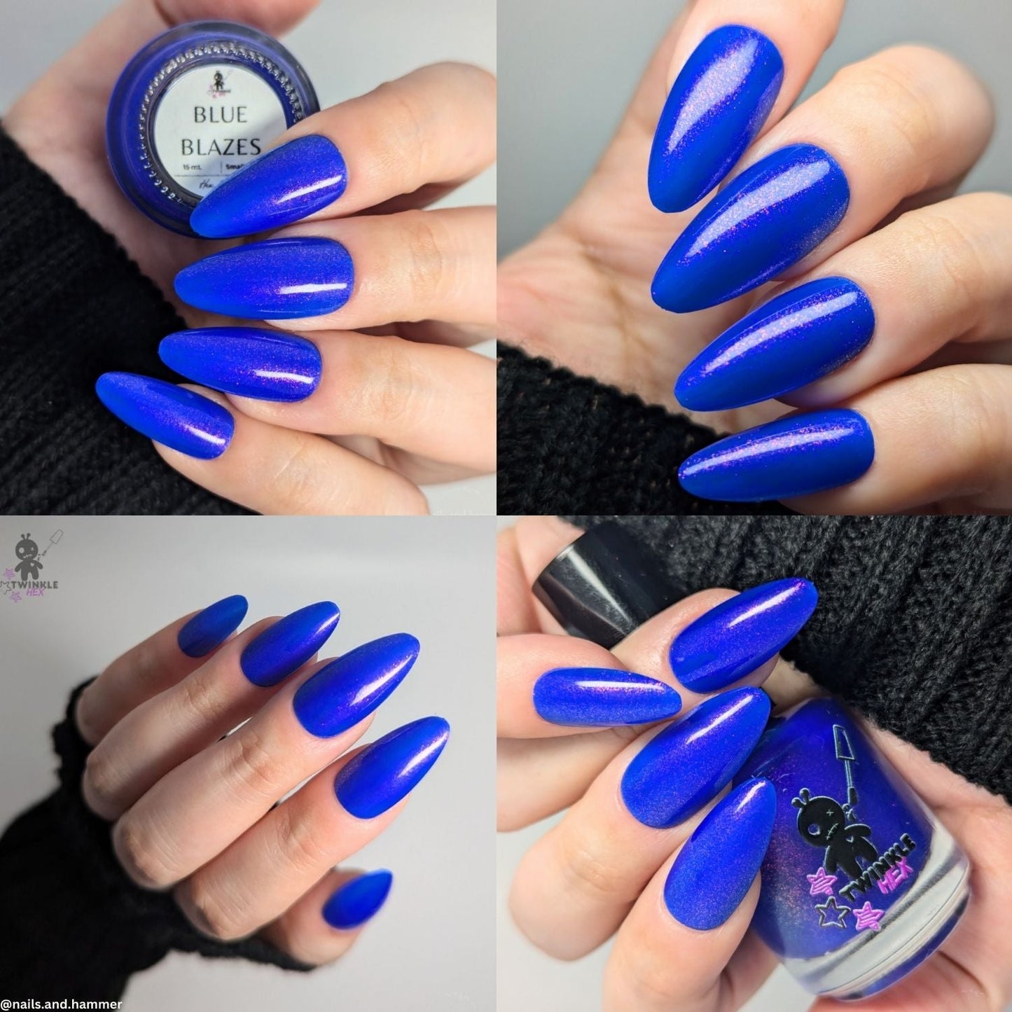 Blue Blazes nail polish by Twinkle & Hex Polish – bold handmade indie nail polish with flakes shimmer