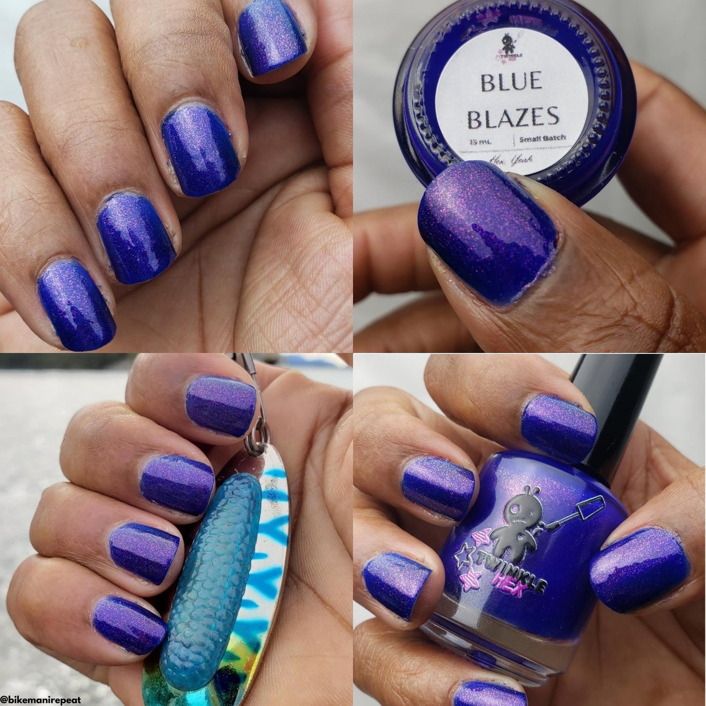 Blue Blazes nail polish by Twinkle & Hex Polish – bold handmade indie nail polish with flakes shimmer