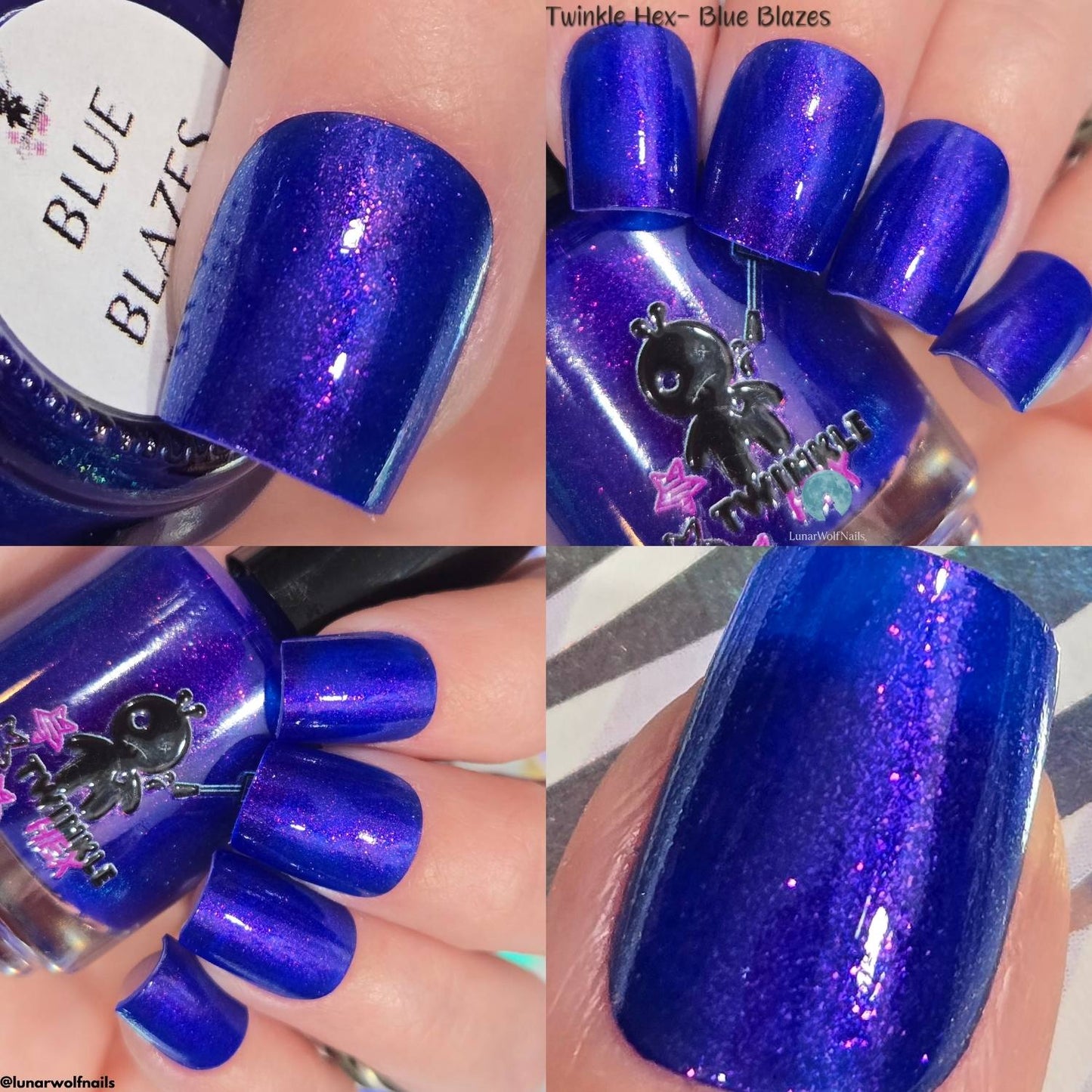Blue Blazes nail polish by Twinkle & Hex Polish – bold handmade indie nail polish with flakes shimmer