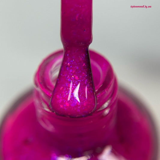 Hot Pink Hangover nail polish by Twinkle & Hex Polish – bold handmade indie nail polish with flakes shimmer