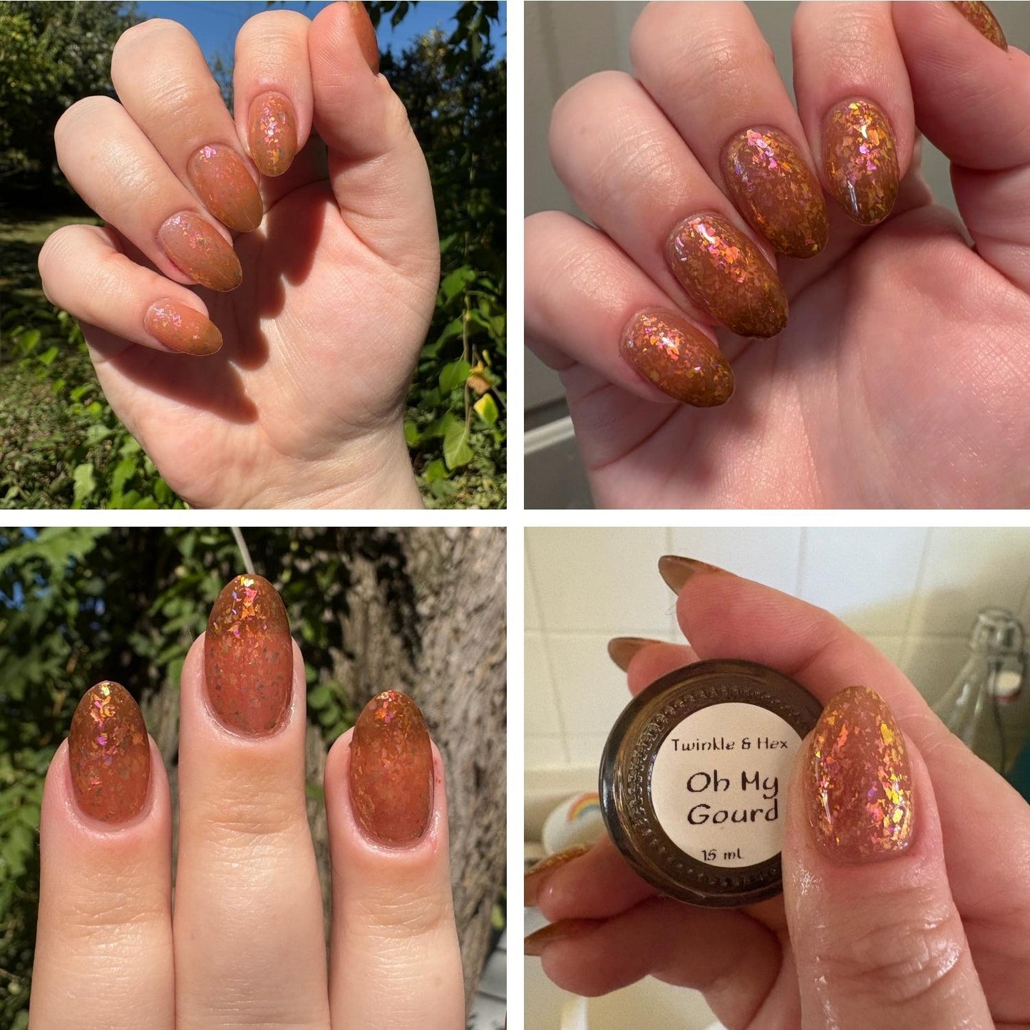Oh My Gourd nail polish by Twinkle & Hex Polish – bold handmade indie nail polish with flakes shimmer