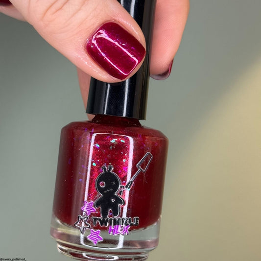 Rudolph's Rage Glow nail polish by Twinkle & Hex Polish – bold handmade indie nail polish with flakes shimmer
