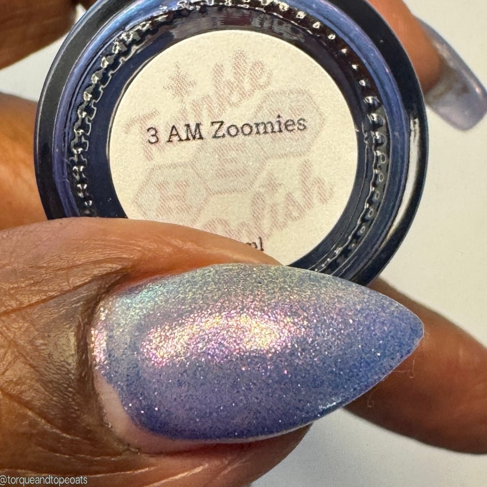 3 AM Zoomies- Team Cat nail polish by Twinkle Hex Polish – bold handmade indie nail polish with flakes shimmer