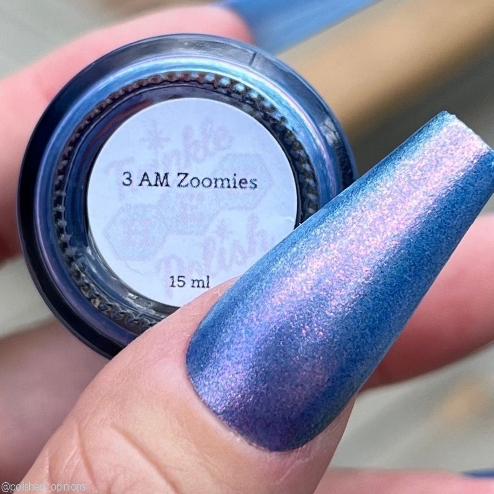 3 AM Zoomies- Team Cat nail polish by Twinkle Hex Polish – bold handmade indie nail polish with flakes shimmer