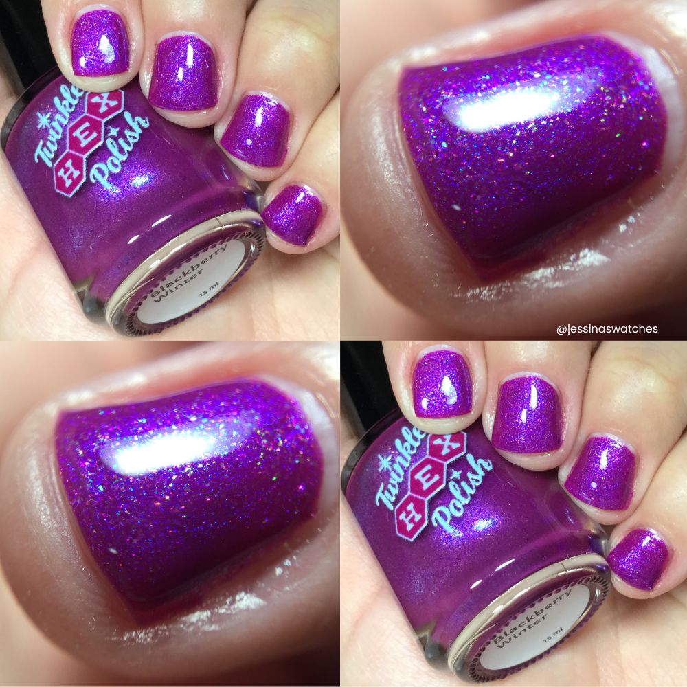 Blackberry Winter nail polish by Twinkle Hex Polish – bold handmade indie nail polish with flakes shimmer