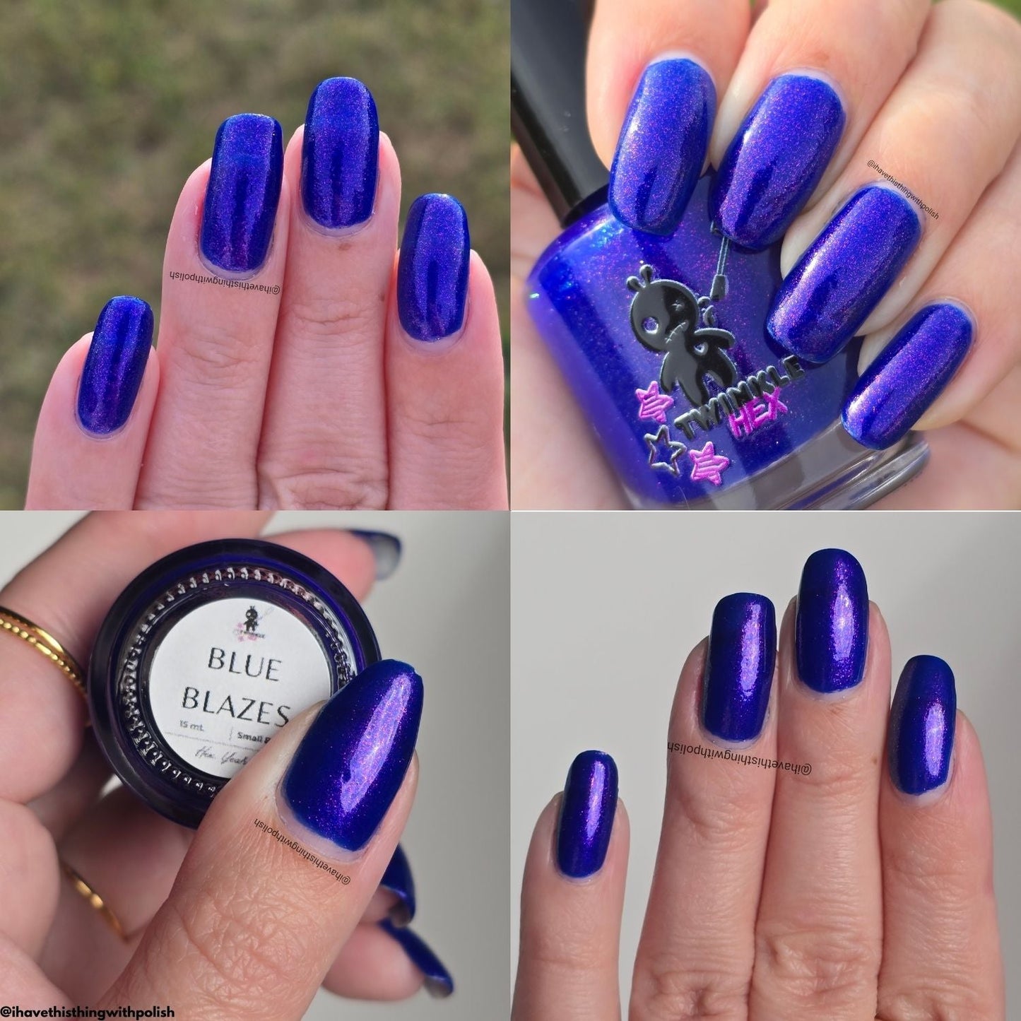 Blue Blazes nail polish by Twinkle & Hex Polish – bold handmade indie nail polish with flakes shimmer