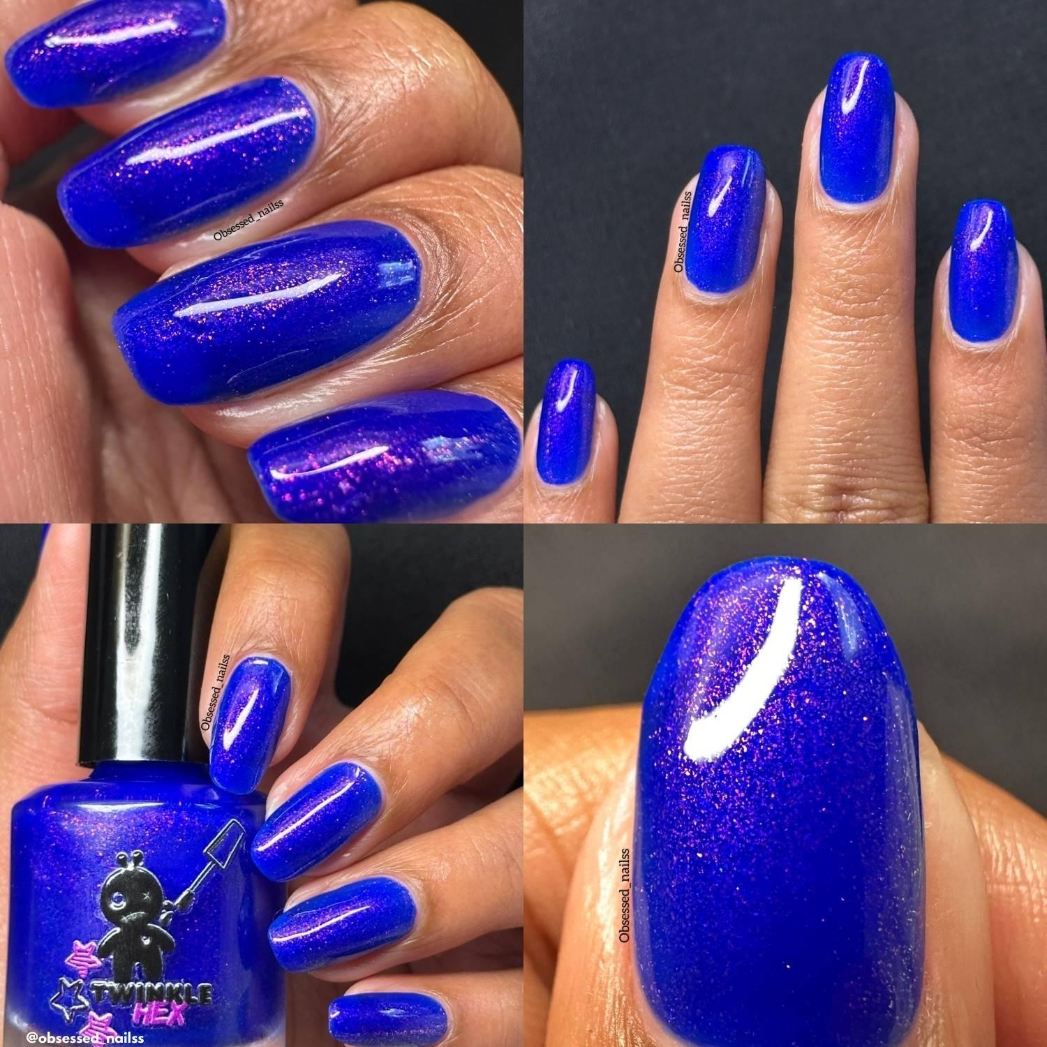 Blue Blazes nail polish by Twinkle & Hex Polish – bold handmade indie nail polish with flakes shimmer