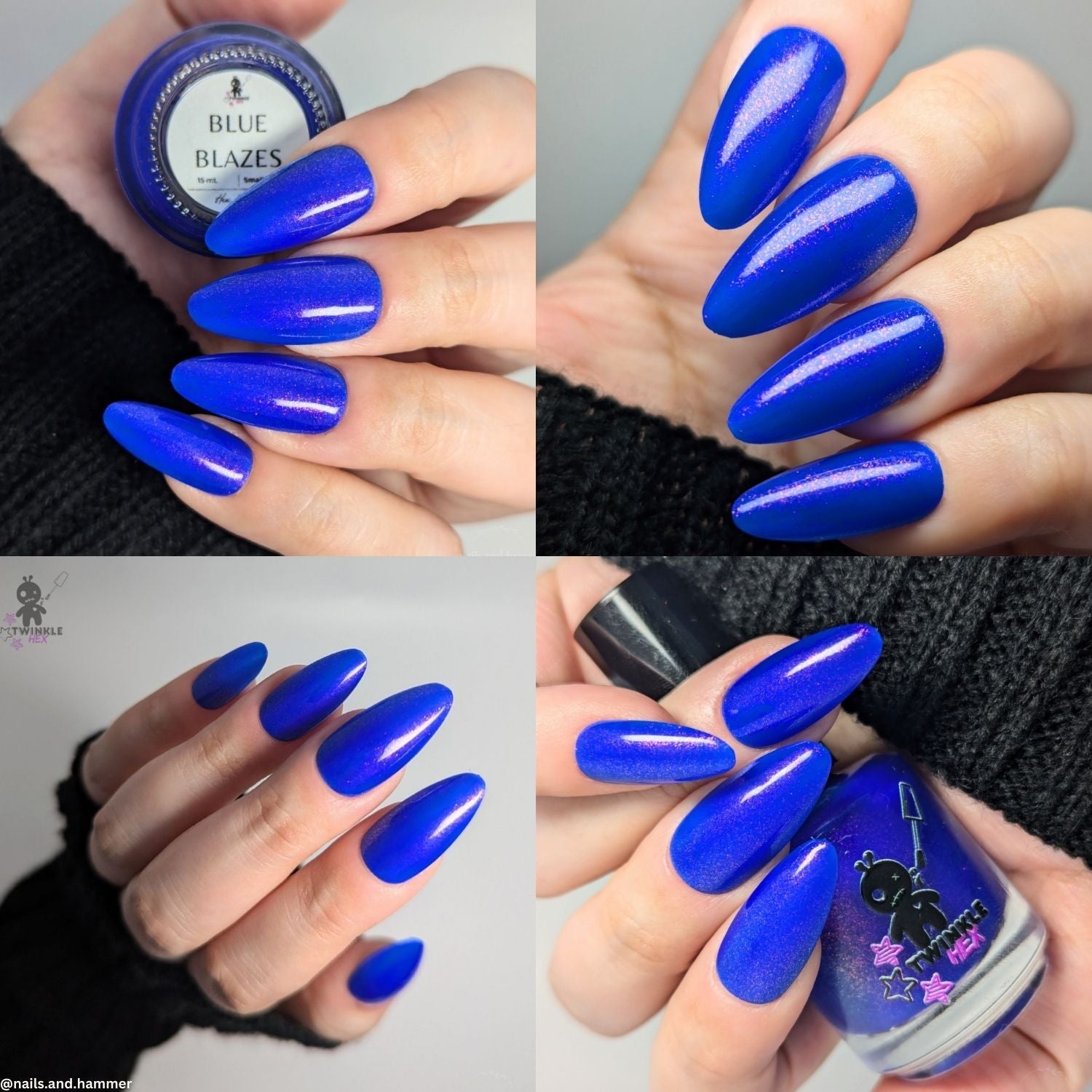 Blue Blazes nail polish by Twinkle & Hex Polish – bold handmade indie nail polish with flakes shimmer
