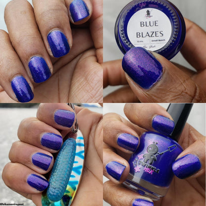 Blue Blazes nail polish by Twinkle & Hex Polish – bold handmade indie nail polish with flakes shimmer