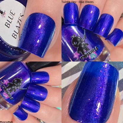 Blue Blazes nail polish by Twinkle & Hex Polish – bold handmade indie nail polish with flakes shimmer
