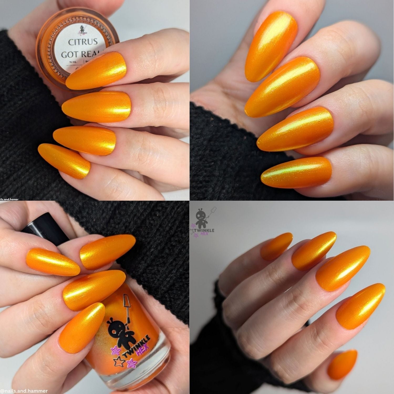 Citrus Got Real nail polish by Twinkle & Hex Polish – bold handmade indie nail polish with flakes shimmer