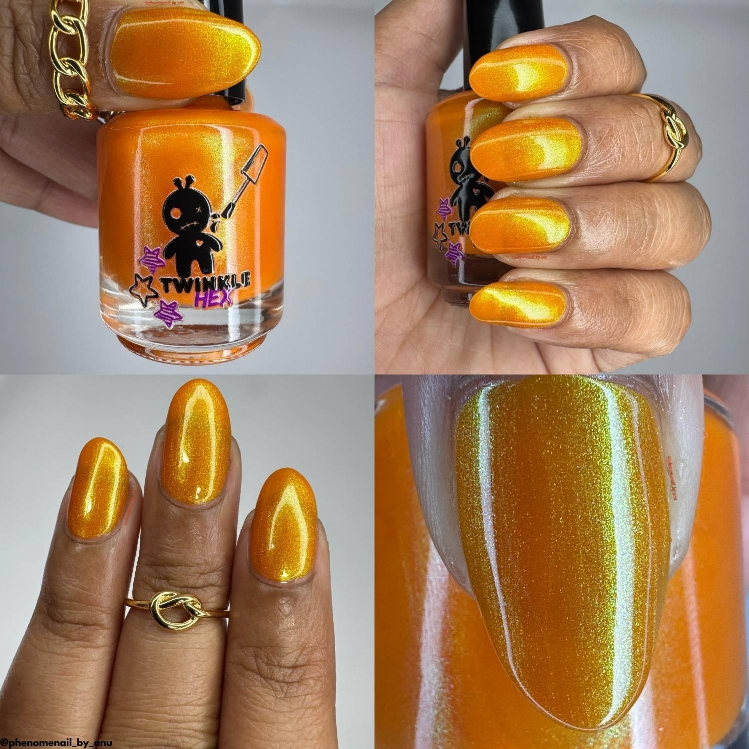 Citrus Got Real nail polish by Twinkle & Hex Polish – bold handmade indie nail polish with flakes shimmer