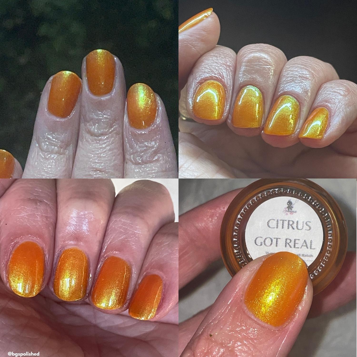 Citrus Got Real nail polish by Twinkle & Hex Polish – bold handmade indie nail polish with flakes shimmer
