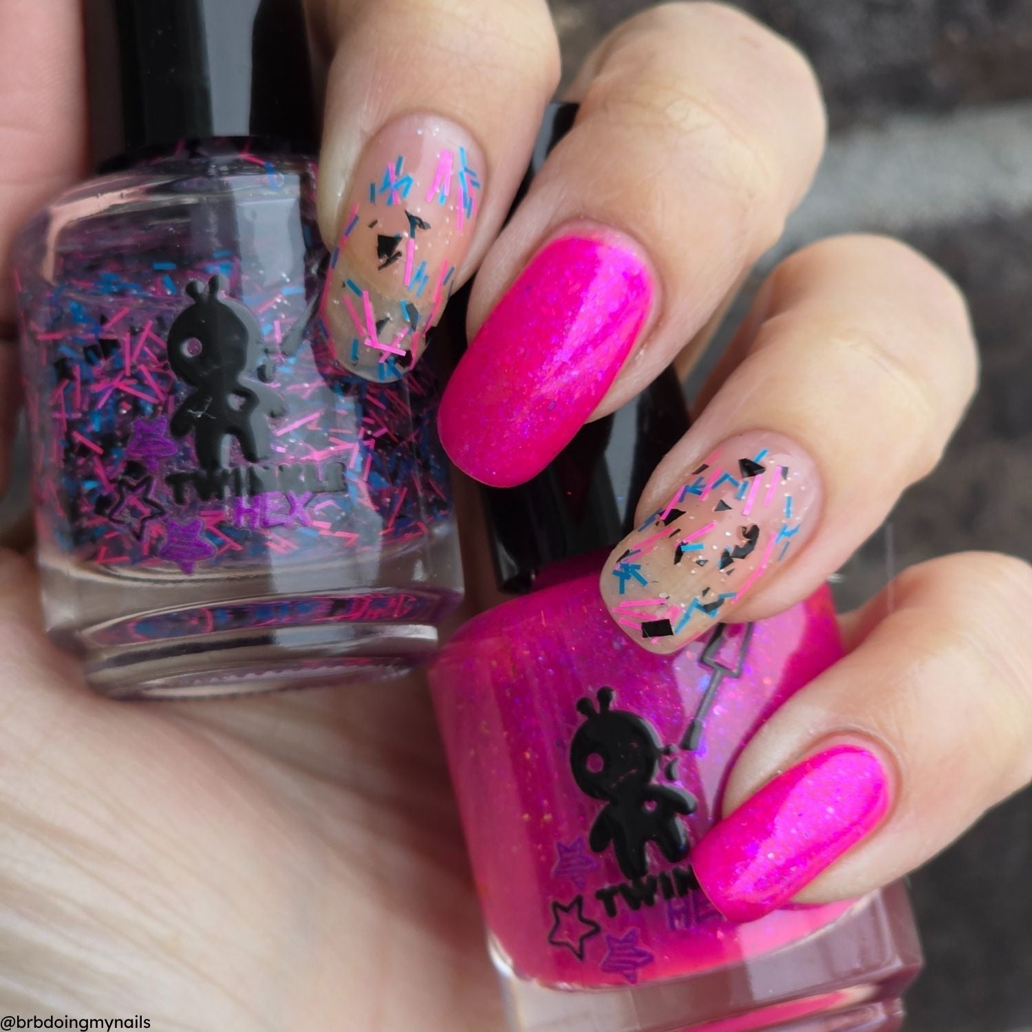 Drama Club Duo nail polish by Twinkle & Hex Polish – bold handmade indie nail polish with flakes shimmer