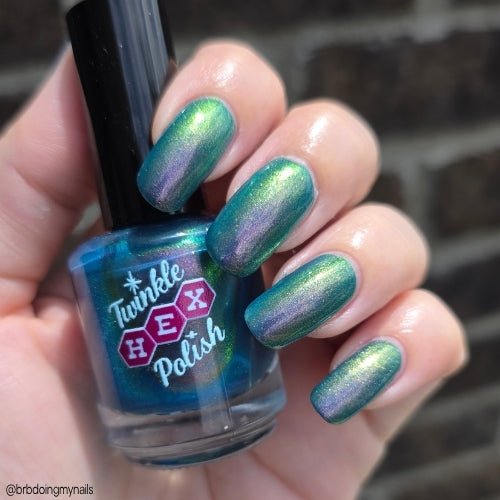 Enfield Horror nail polish by Twinkle Hex Polish – bold handmade indie nail polish with flakes shimmer