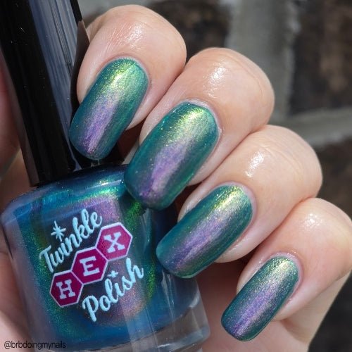 Enfield Horror nail polish by Twinkle Hex Polish – bold handmade indie nail polish with flakes shimmer