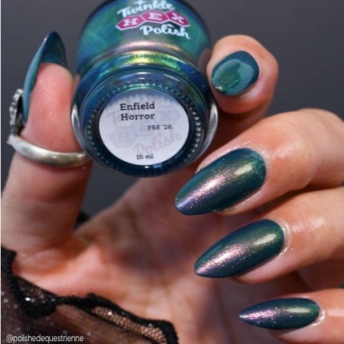 Enfield Horror nail polish by Twinkle Hex Polish – bold handmade indie nail polish with flakes shimmer