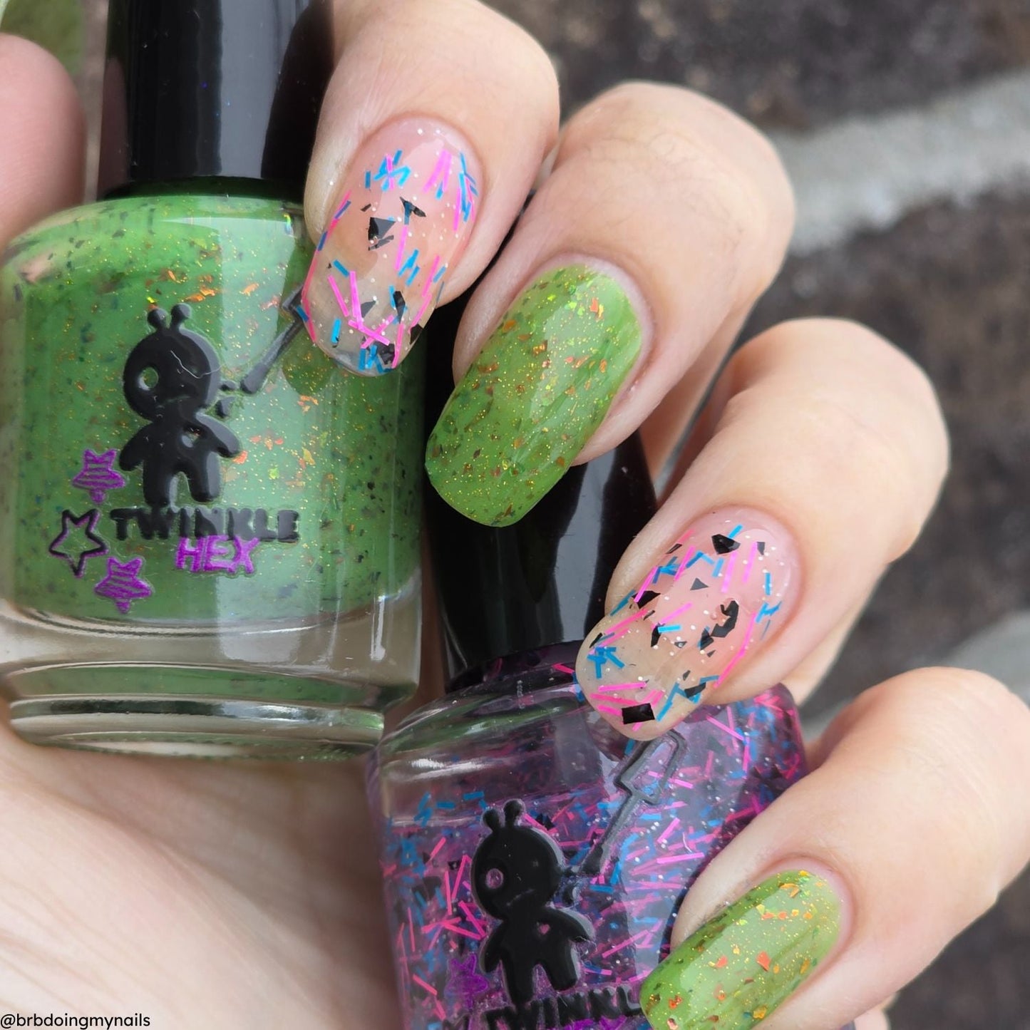 Greens & Grinches nail polish by Twinkle & Hex Polish – bold handmade indie nail polish with flakes shimmer