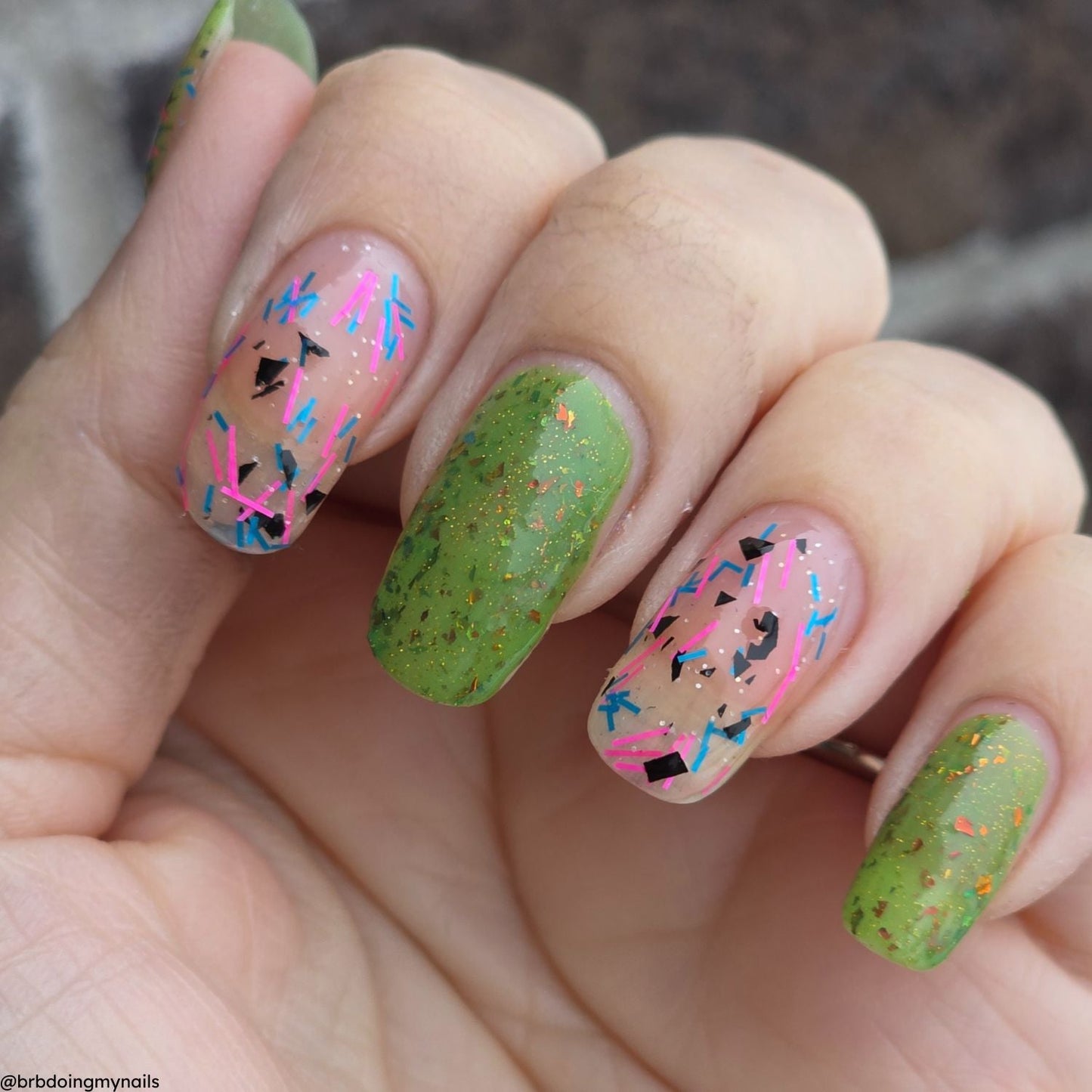 Greens & Grinches nail polish by Twinkle & Hex Polish – bold handmade indie nail polish with flakes shimmer