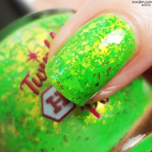 Hopkinsville Goblin nail polish by Twinkle Hex Polish – bold handmade indie nail polish with flakes shimmer