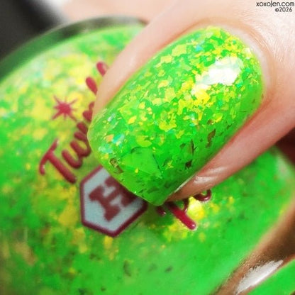 Hopkinsville Goblin nail polish by Twinkle Hex Polish – bold handmade indie nail polish with flakes shimmer