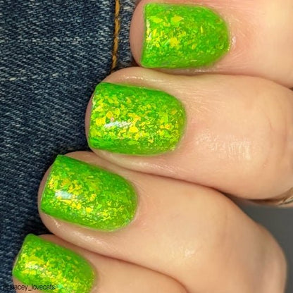 Hopkinsville Goblin nail polish by Twinkle Hex Polish – bold handmade indie nail polish with flakes shimmer