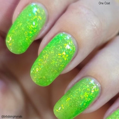 Hopkinsville Goblin nail polish by Twinkle Hex Polish – bold handmade indie nail polish with flakes shimmer