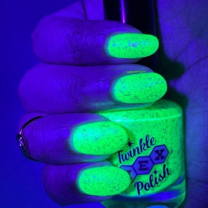 Hopkinsville Goblin nail polish by Twinkle Hex Polish – bold handmade indie nail polish with flakes shimmer