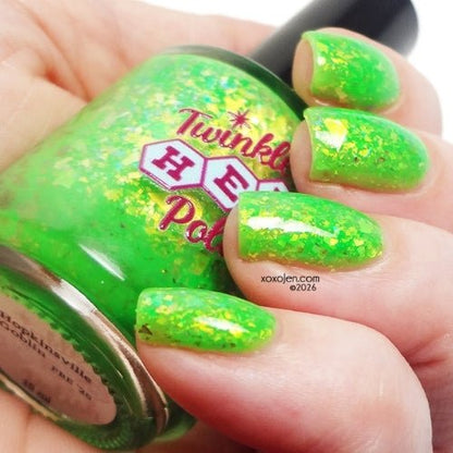 Hopkinsville Goblin nail polish by Twinkle Hex Polish – bold handmade indie nail polish with flakes shimmer