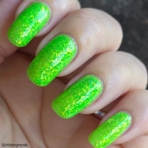 Hopkinsville Goblin nail polish by Twinkle Hex Polish – bold handmade indie nail polish with flakes shimmer