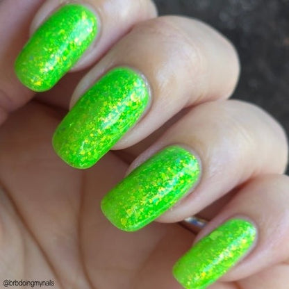 Hopkinsville Goblin nail polish by Twinkle Hex Polish – bold handmade indie nail polish with flakes shimmer