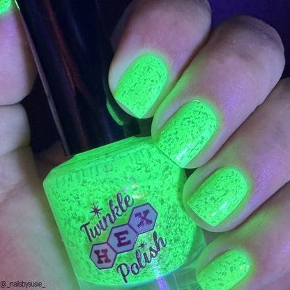 Hopkinsville Goblin nail polish by Twinkle Hex Polish – bold handmade indie nail polish with flakes shimmer