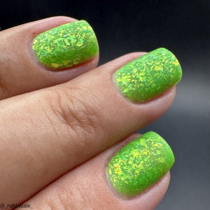 Hopkinsville Goblin nail polish by Twinkle Hex Polish – bold handmade indie nail polish with flakes shimmer