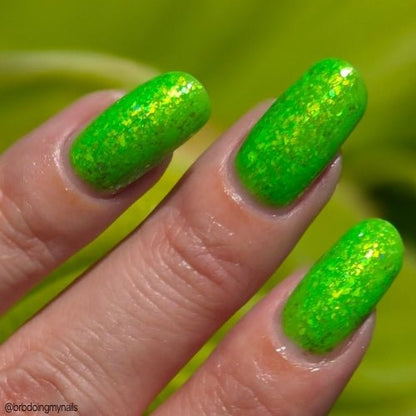 Hopkinsville Goblin nail polish by Twinkle Hex Polish – bold handmade indie nail polish with flakes shimmer