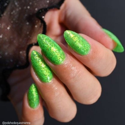 Hopkinsville Goblin nail polish by Twinkle Hex Polish – bold handmade indie nail polish with flakes shimmer