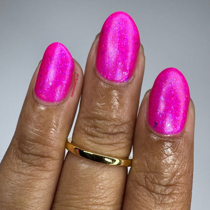 Hot Pink Hangover nail polish by Twinkle & Hex Polish – bold handmade indie nail polish with flakes shimmer