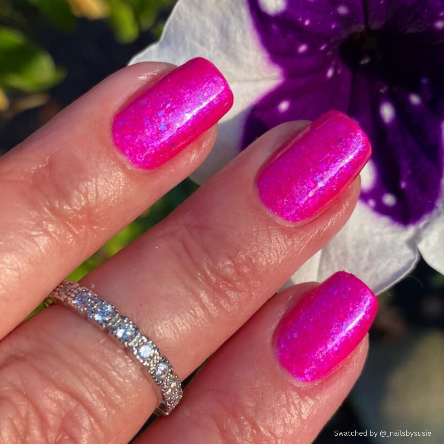 Hot Pink Hangover nail polish by Twinkle & Hex Polish – bold handmade indie nail polish with flakes shimmer