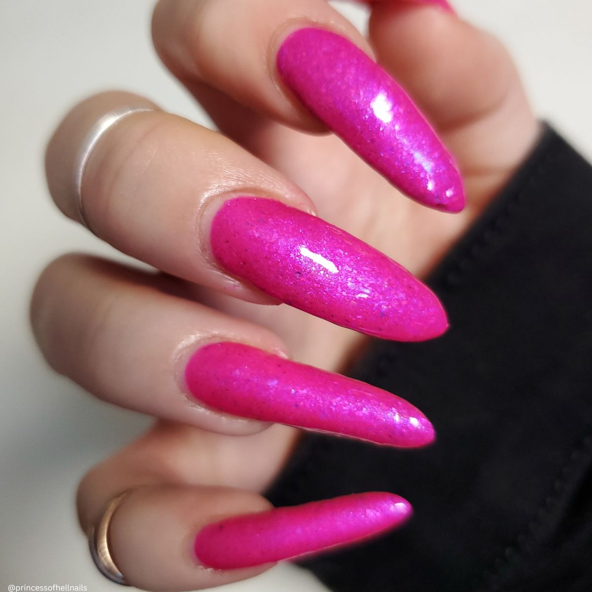 Hot Pink Hangover nail polish by Twinkle & Hex Polish – bold handmade indie nail polish with flakes shimmer