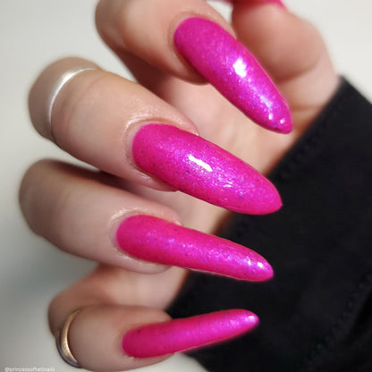 Hot Pink Hangover nail polish by Twinkle & Hex Polish – bold handmade indie nail polish with flakes shimmer
