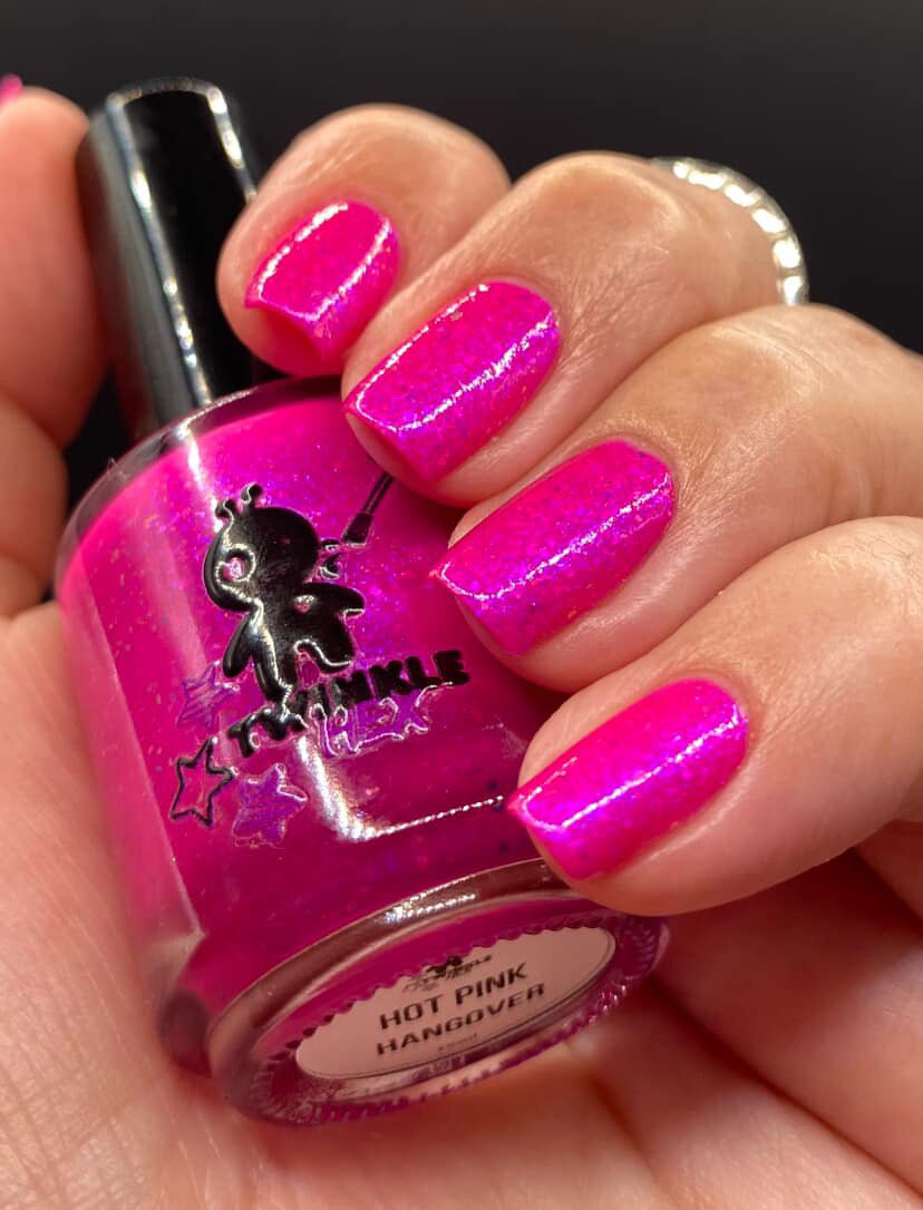 Hot Pink Hangover nail polish by Twinkle & Hex Polish – bold handmade indie nail polish with flakes shimmer