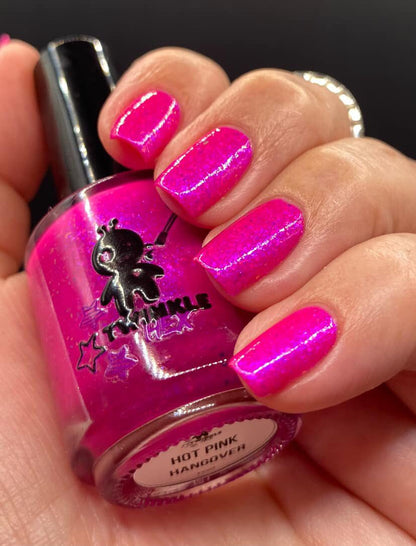 Hot Pink Hangover nail polish by Twinkle & Hex Polish – bold handmade indie nail polish with flakes shimmer
