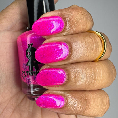 Hot Pink Hangover nail polish by Twinkle & Hex Polish – bold handmade indie nail polish with flakes shimmer