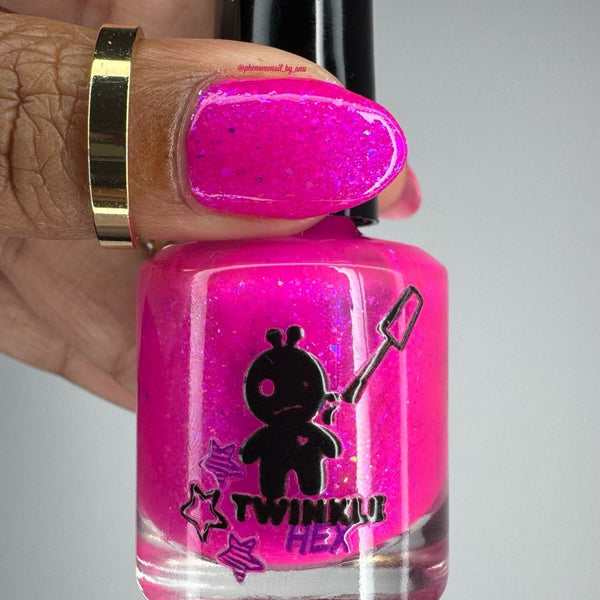 Hot Pink Hangover nail polish by Twinkle & Hex Polish – bold handmade indie nail polish with flakes shimmer