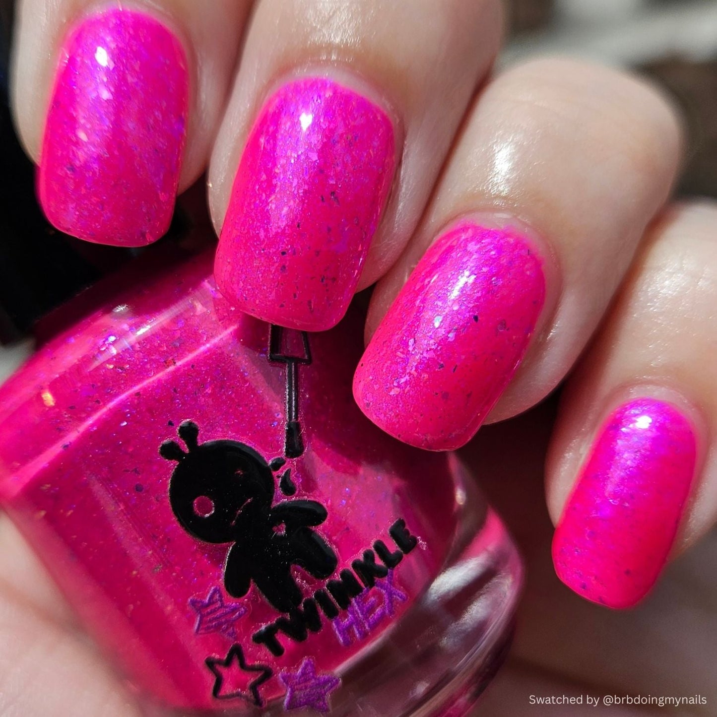 Hot Pink Hangover nail polish by Twinkle & Hex Polish – bold handmade indie nail polish with flakes shimmer