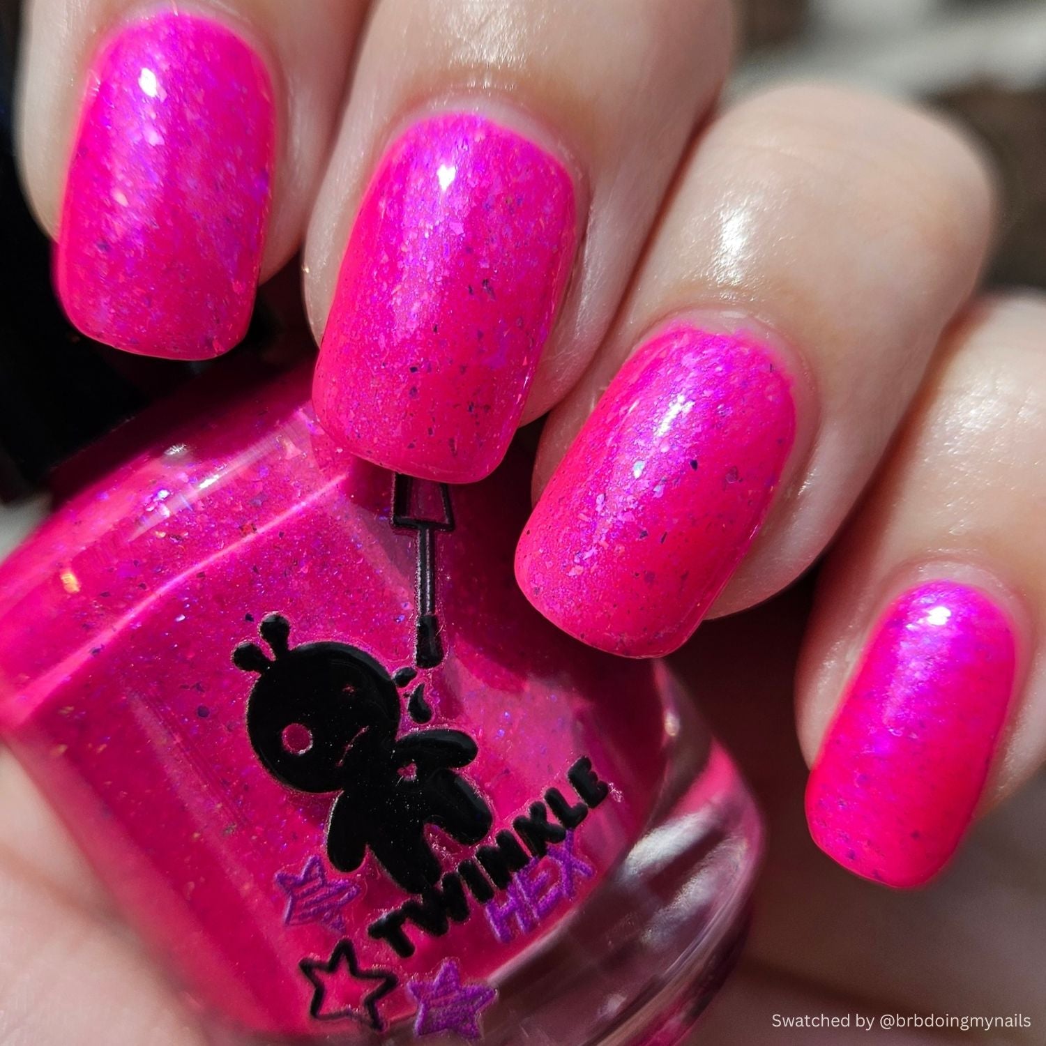 Hot Pink Hangover nail polish by Twinkle & Hex Polish – bold handmade indie nail polish with flakes shimmer