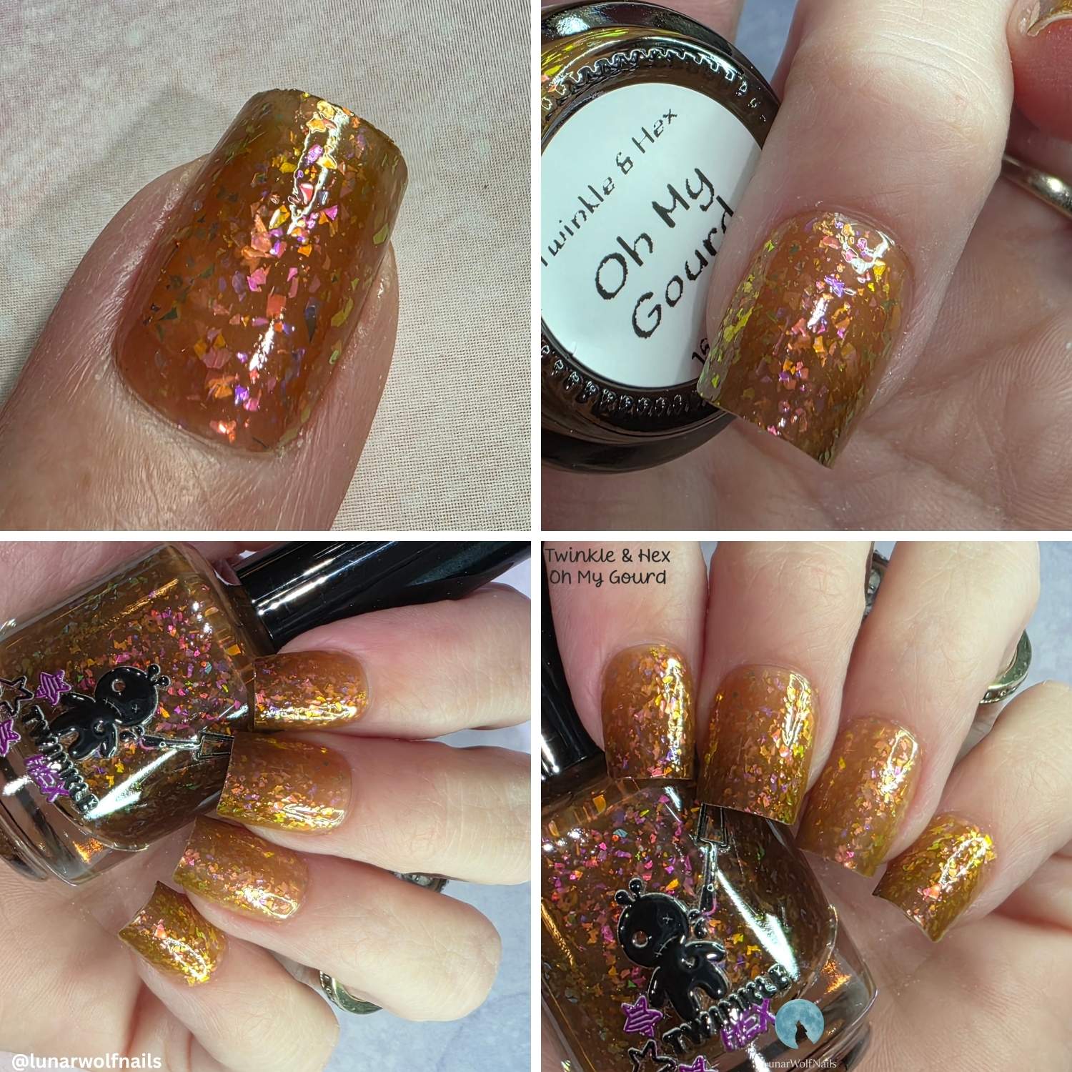 Oh My Gourd nail polish by Twinkle & Hex Polish – bold handmade indie nail polish with flakes shimmer