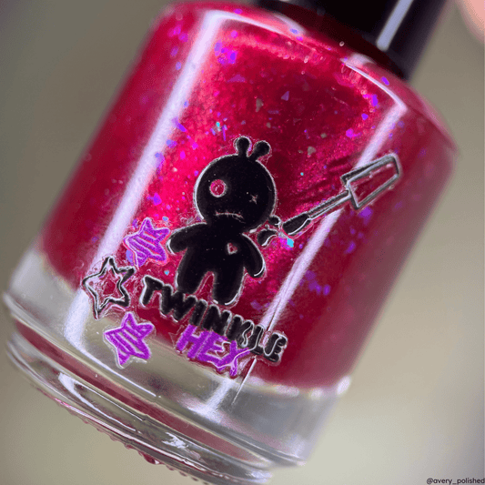 Rudolph's Rage Glow nail polish by Twinkle & Hex Polish – bold handmade indie nail polish with flakes shimmer