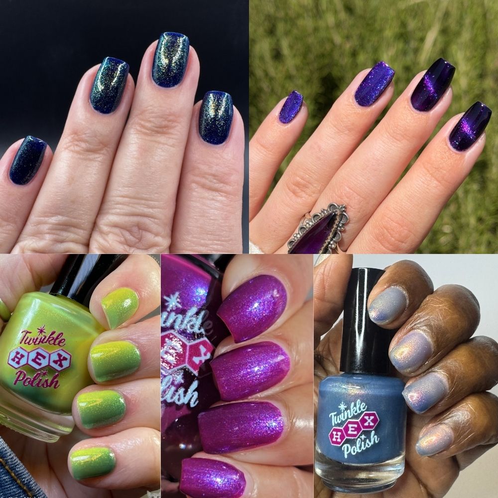 The Entire Betrayed by a Spring Forecast Collection nail polish by Twinkle Hex Polish – bold handmade indie nail polish with flakes shimmer