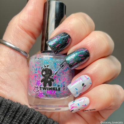 Top This nail polish by Twinkle & Hex Polish – bold handmade indie nail polish with flakes shimmer